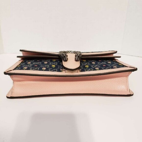New Denim Floral Embroidered GG Monogram Dollar Calfskin Small Dionysus Bag - Picture 8 of 13